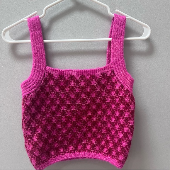 Zara checked knit crop top burgundy pink size medium - Picture 7 of 9